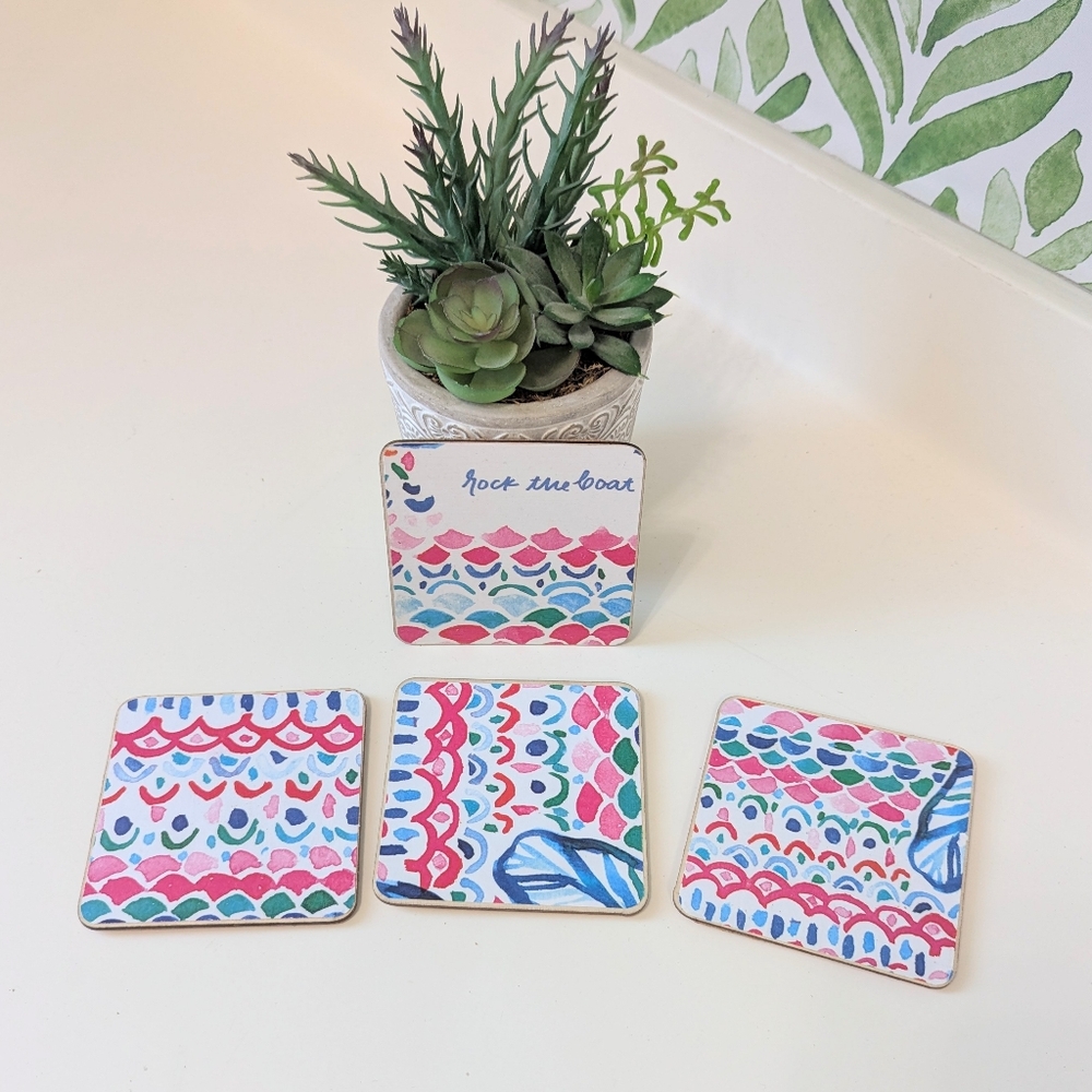 Set Of 4 Handmade Coasters Beachy Preppy Coastal Entertaining Hostess